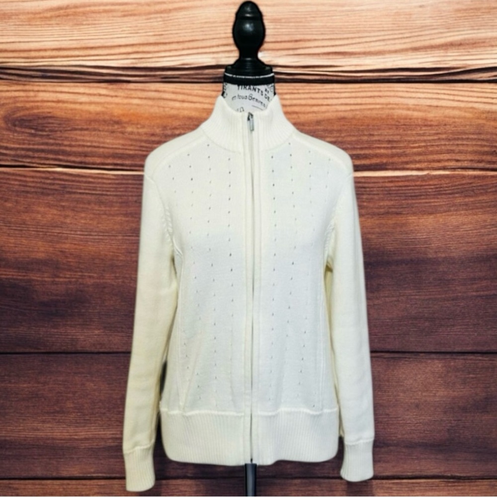 Liz Claiborne Ivory Knit Zip-Up